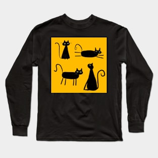 Black Cat on Golden Background Long Sleeve T-Shirt